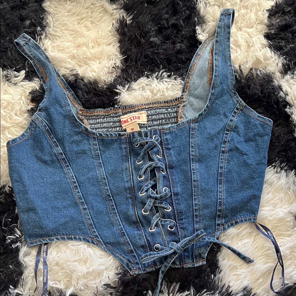 Denim Lace-Up Corset Top
